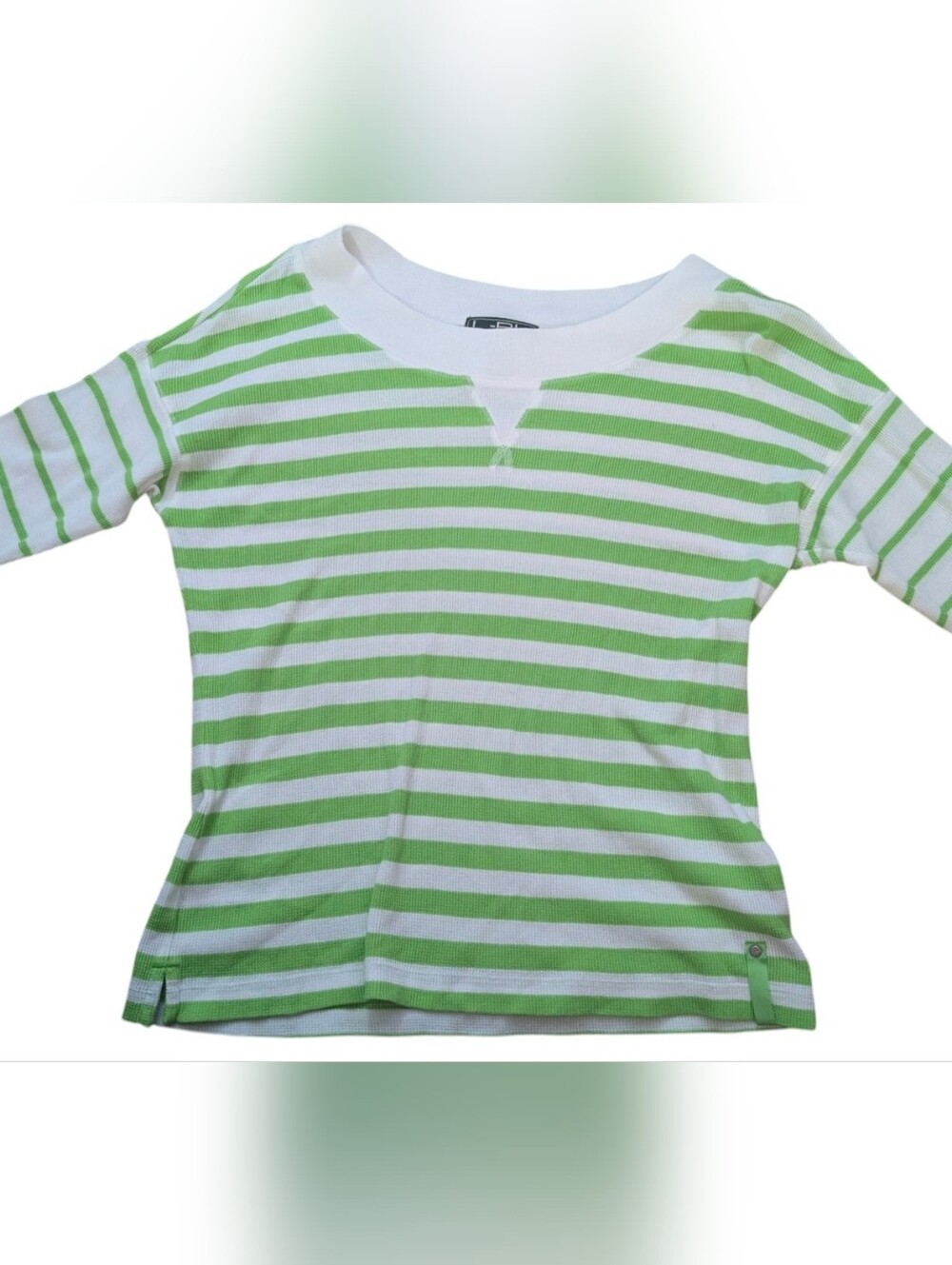 Ralph Lauren Active Green White Striped 3/4 Sleeve Top Crew Neck Nautical Large